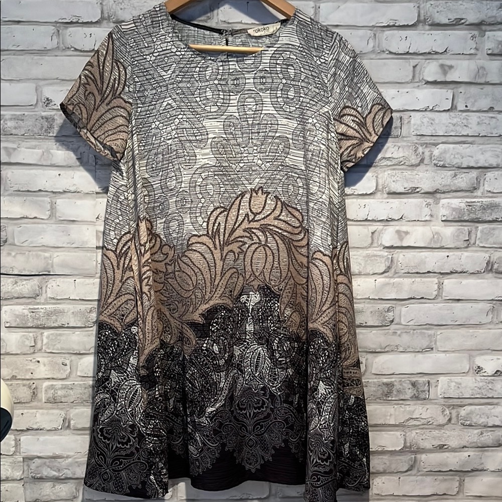 Rokoko Elegant Patterned Short Sleeve Dress small polyester Tunic